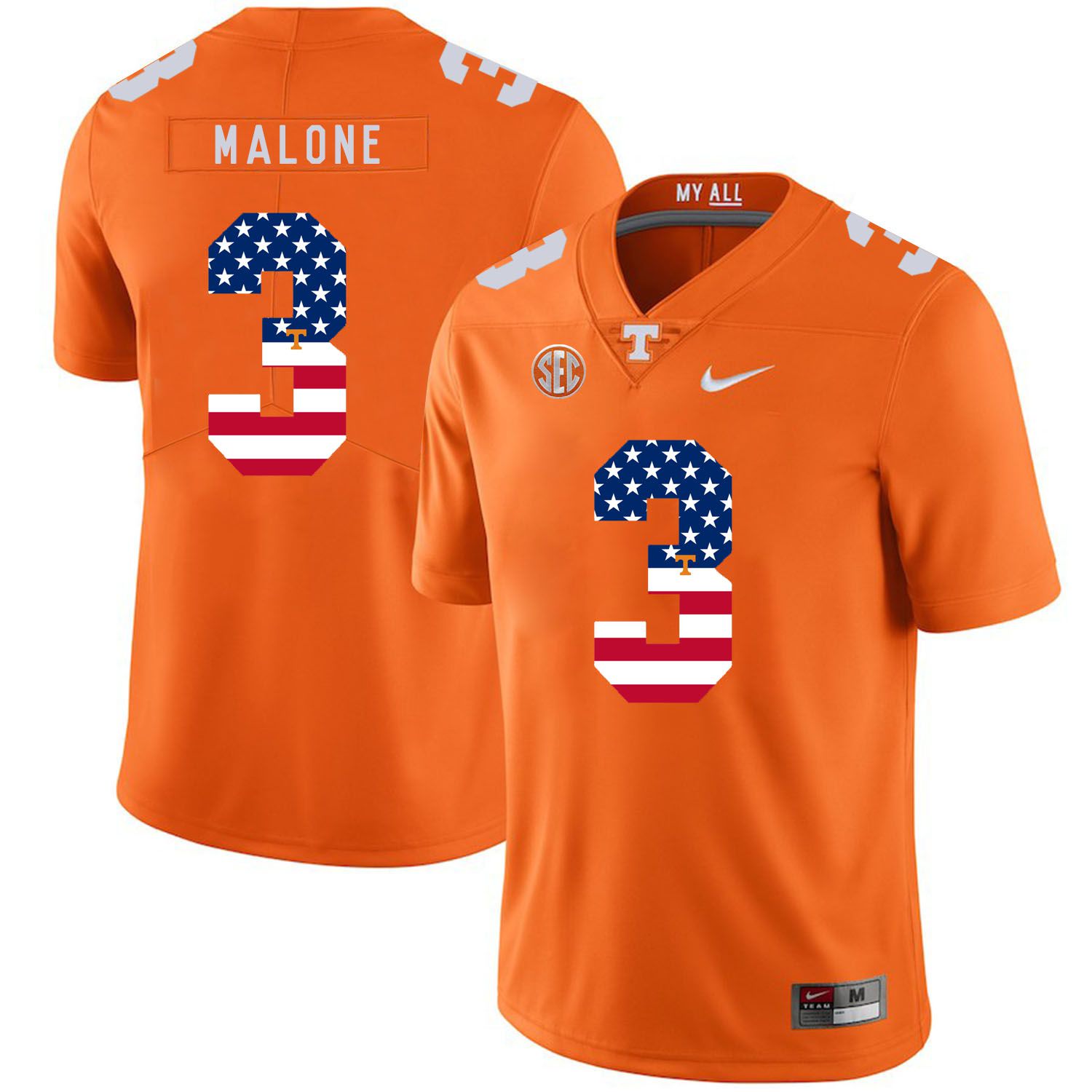 Men Tennessee Volunteers 3 Malone Orange Flag Customized NCAA Jerseys